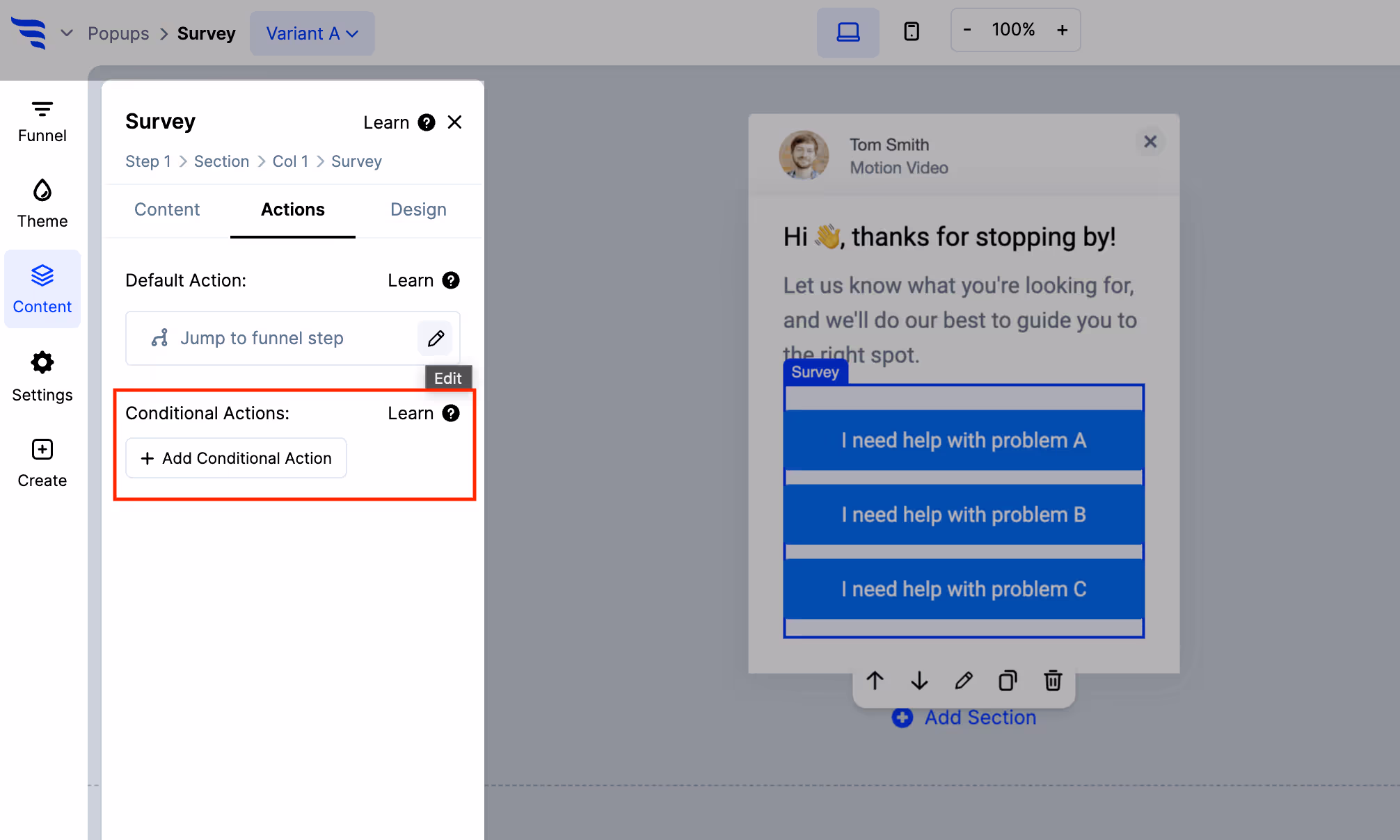 Adding conditional actions to a ConvertFlow survey