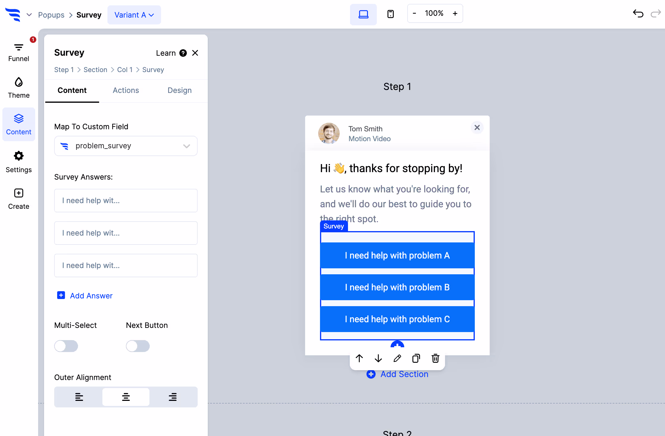 Managing survey options on a ConvertFlow survey element