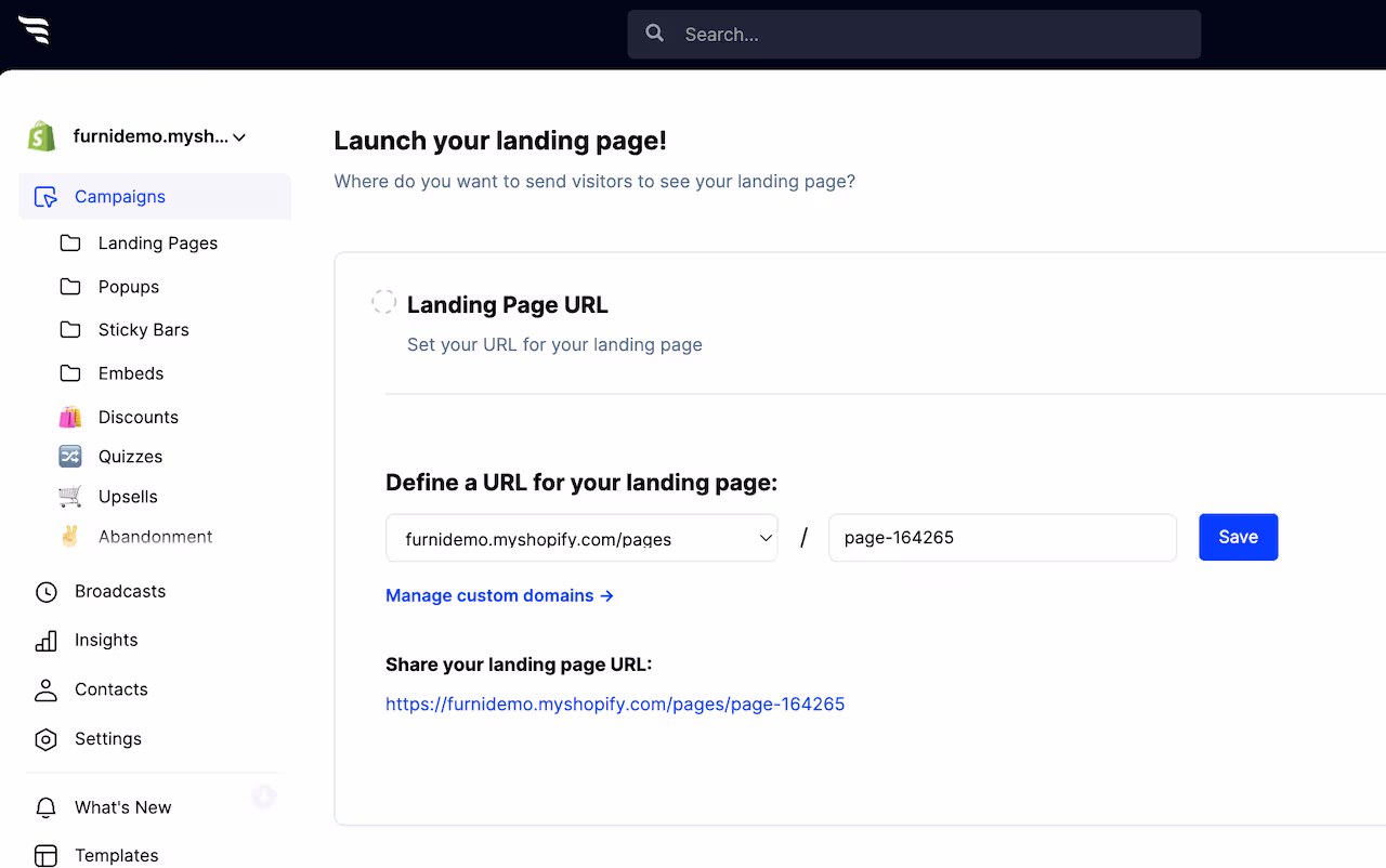 Choosing a domain when launching a ConvertFlow landing page