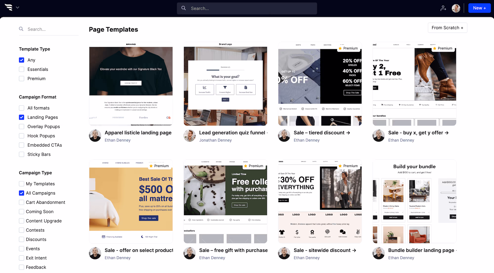 Browsing ConvertFlow landing page templates