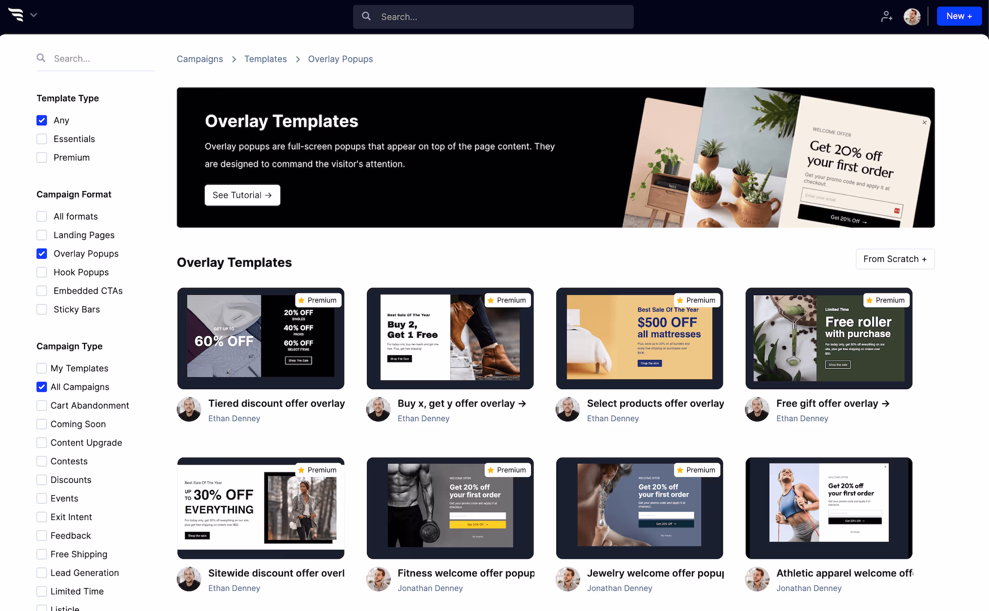 Browsing ConvertFlow popup templates