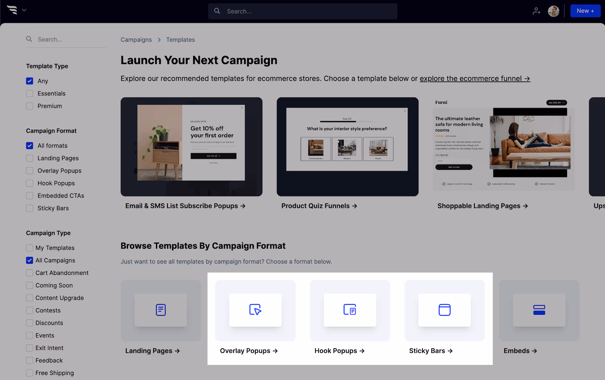 Choosing an overlay or hook popup format in ConvertFlow