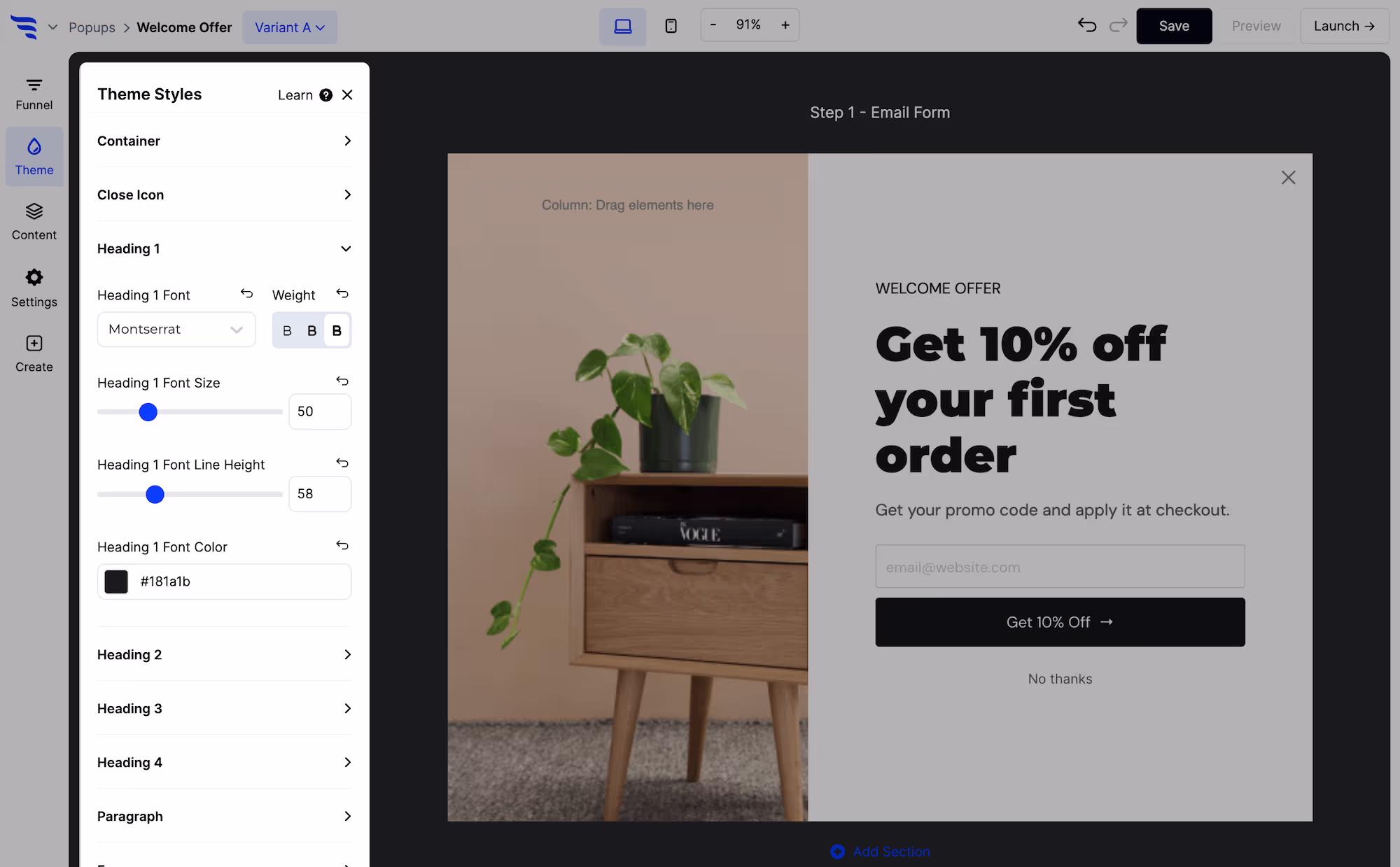 Customizing popup theme styles in ConvertFlow