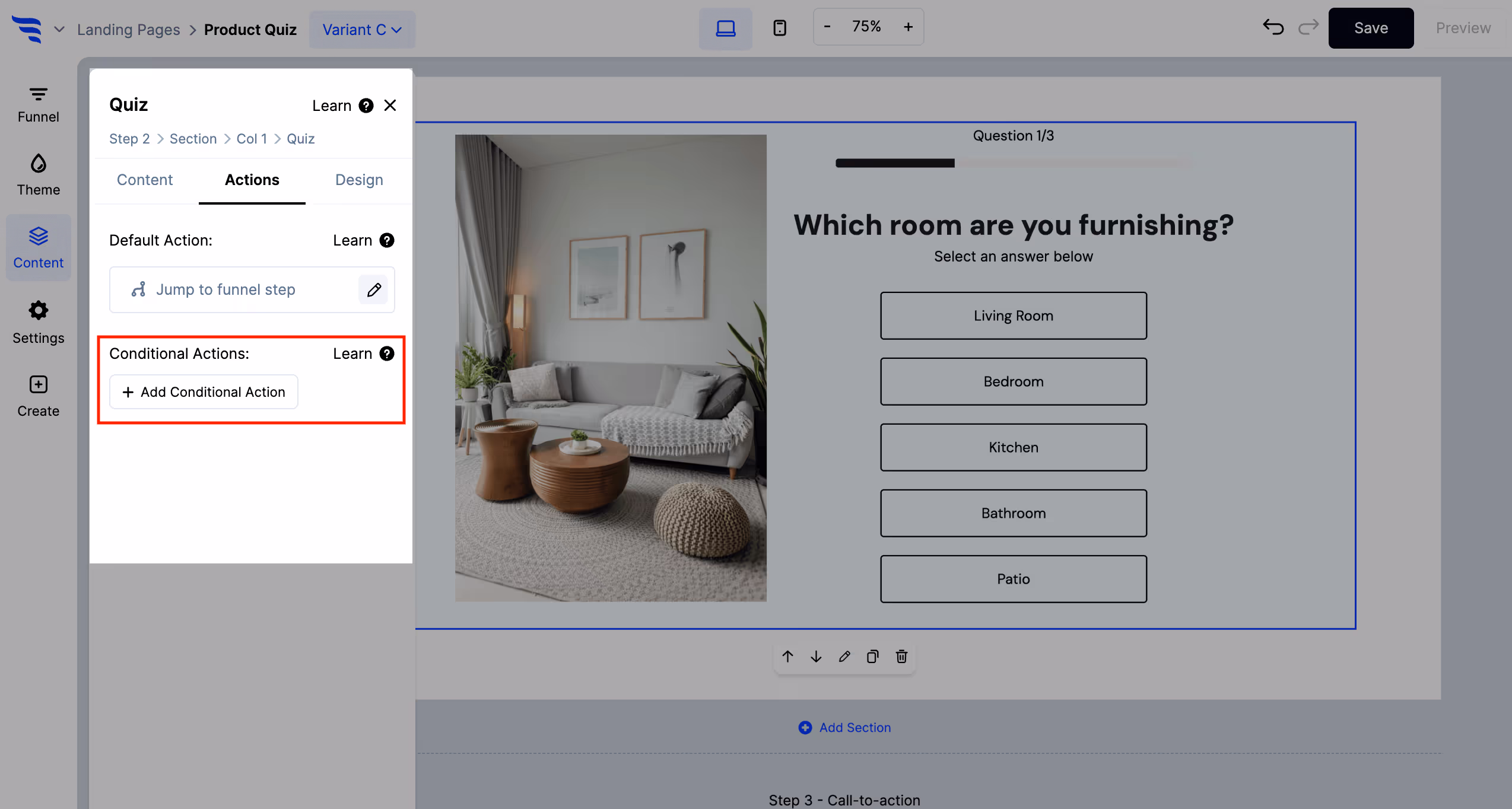 Adding a conditional action to a ConvertFlow quiz