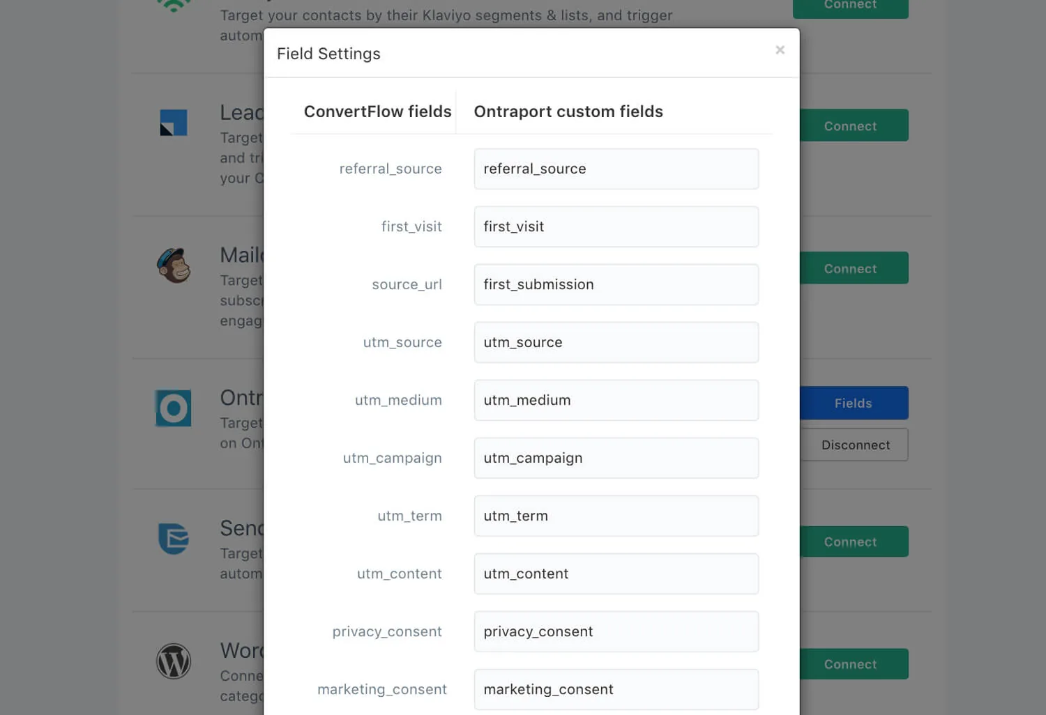 Mapping ConvertFlow preset contact fields to Ontraport custom fields