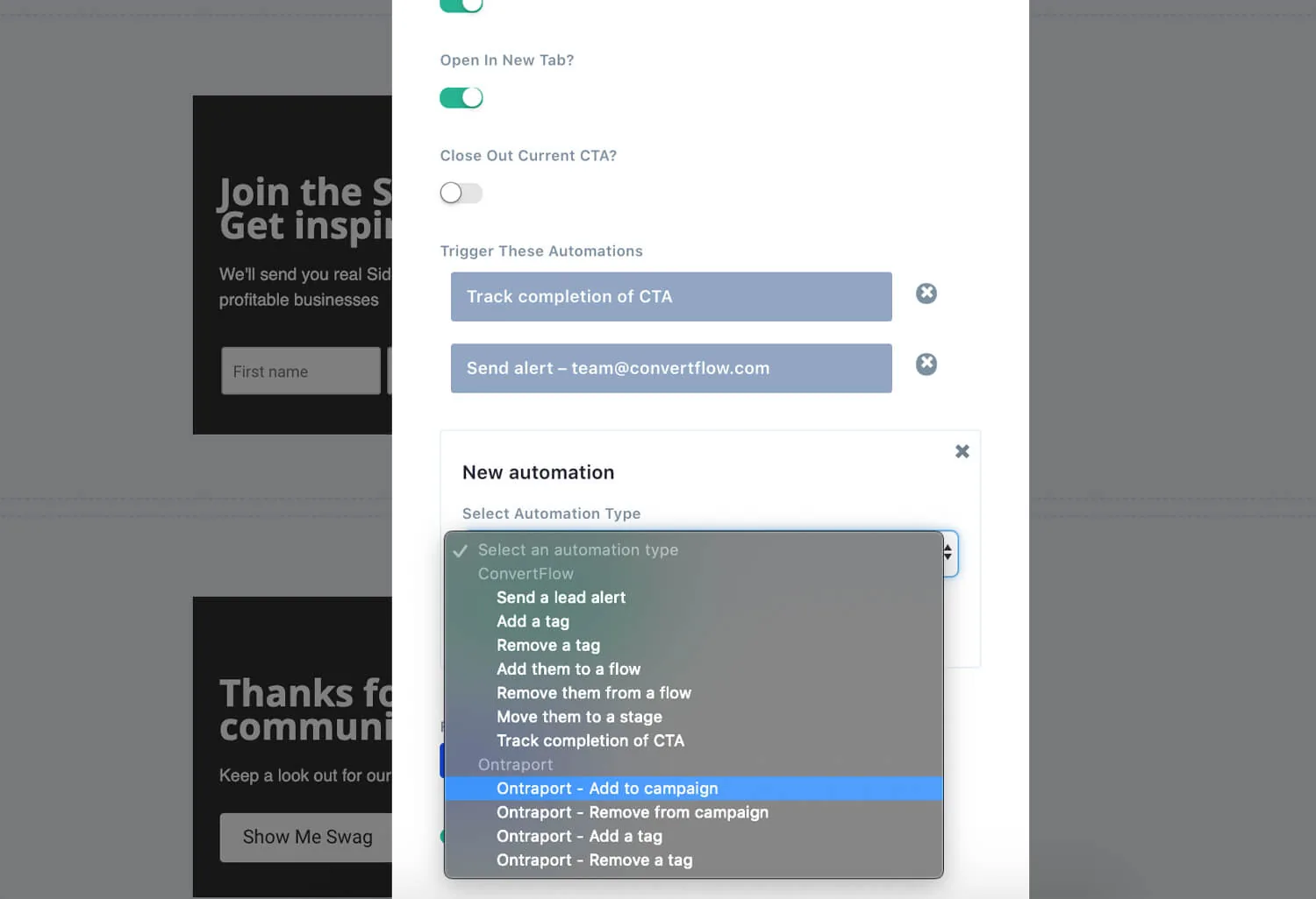 ConvertFlow pulling in Ontraport campaigns and tags after connecting
