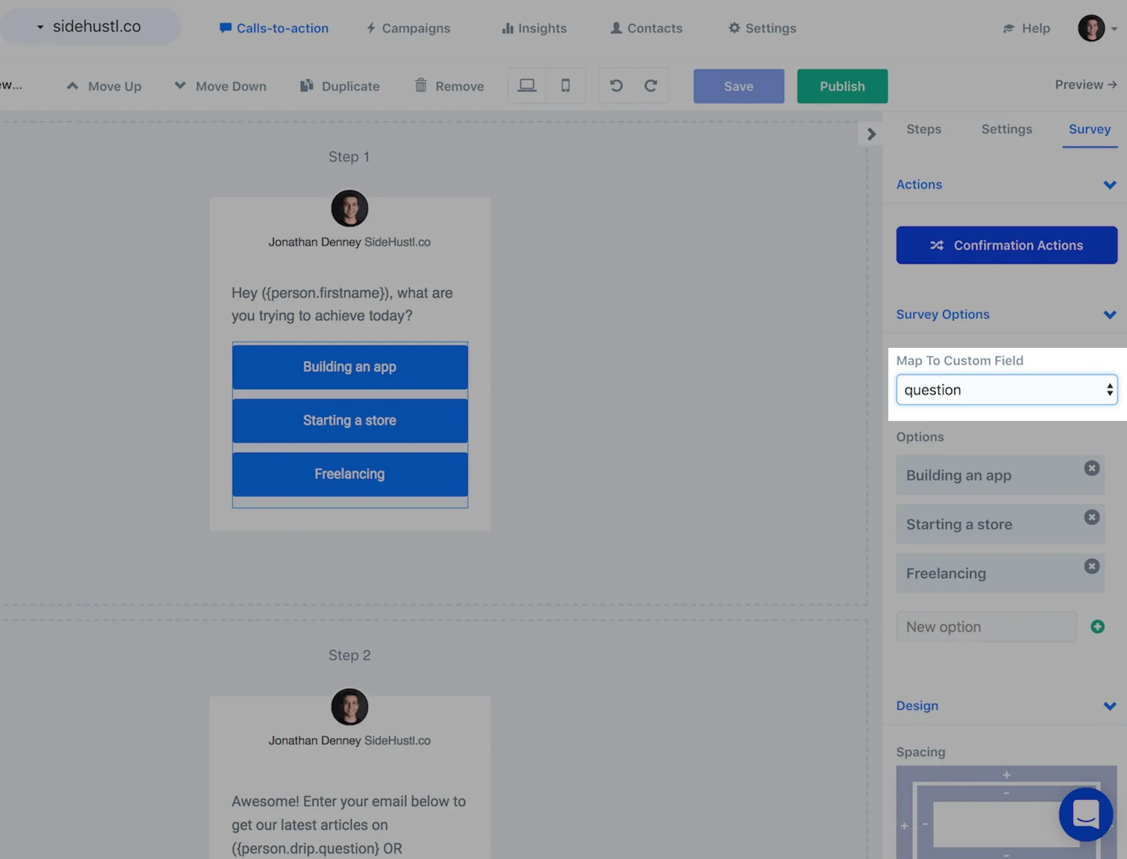 Mapping a ConvertFlow survey answer to an Ontraport custom field