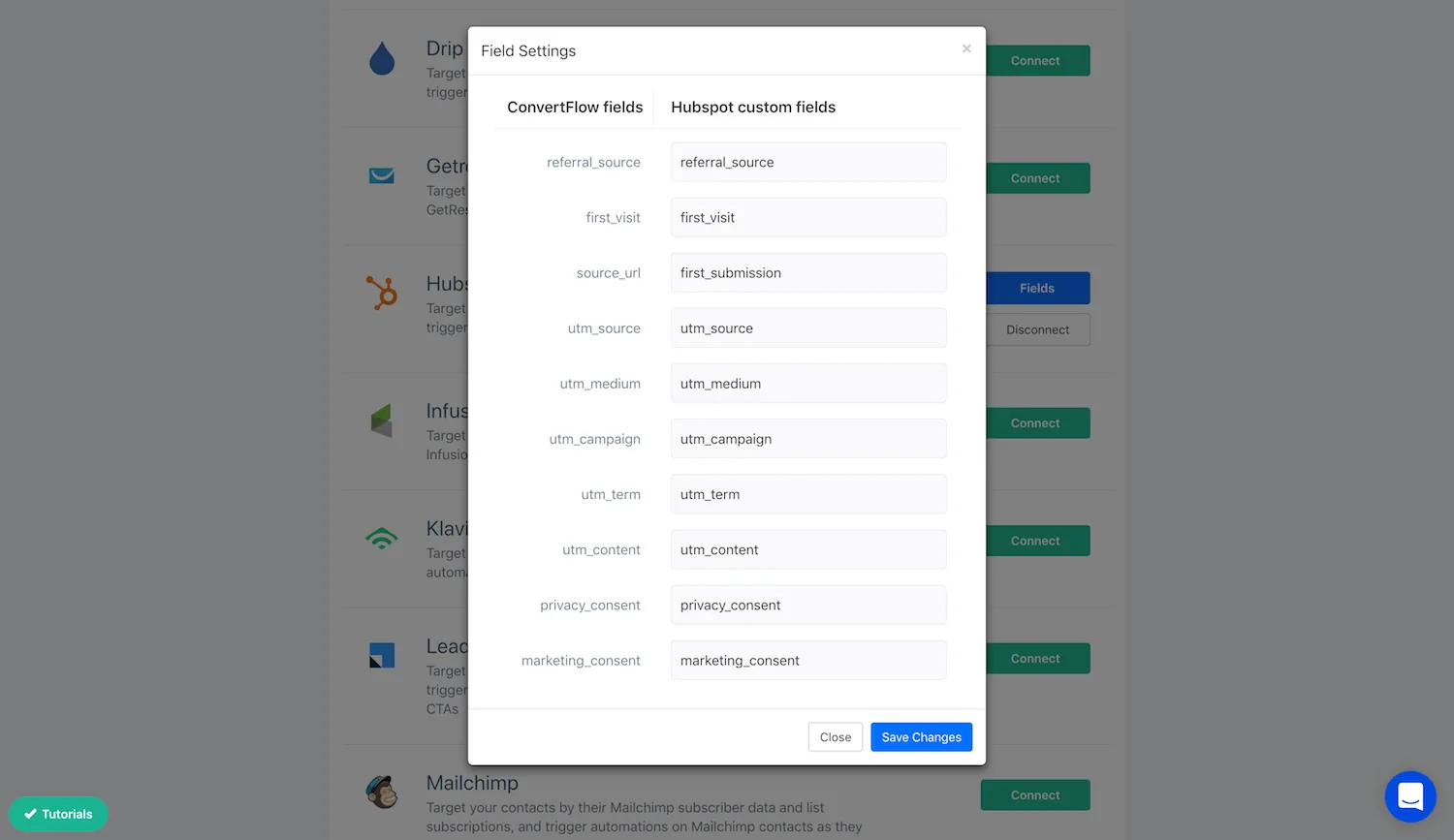 Mapping ConvertFlow preset contact fields to HubSpot properties