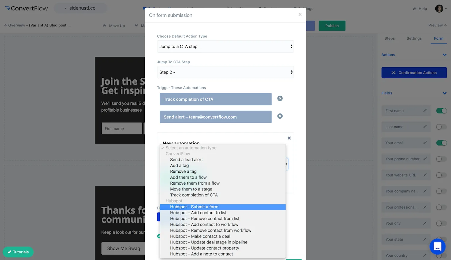 ConvertFlow pulling in HubSpot lists, properties and workflows