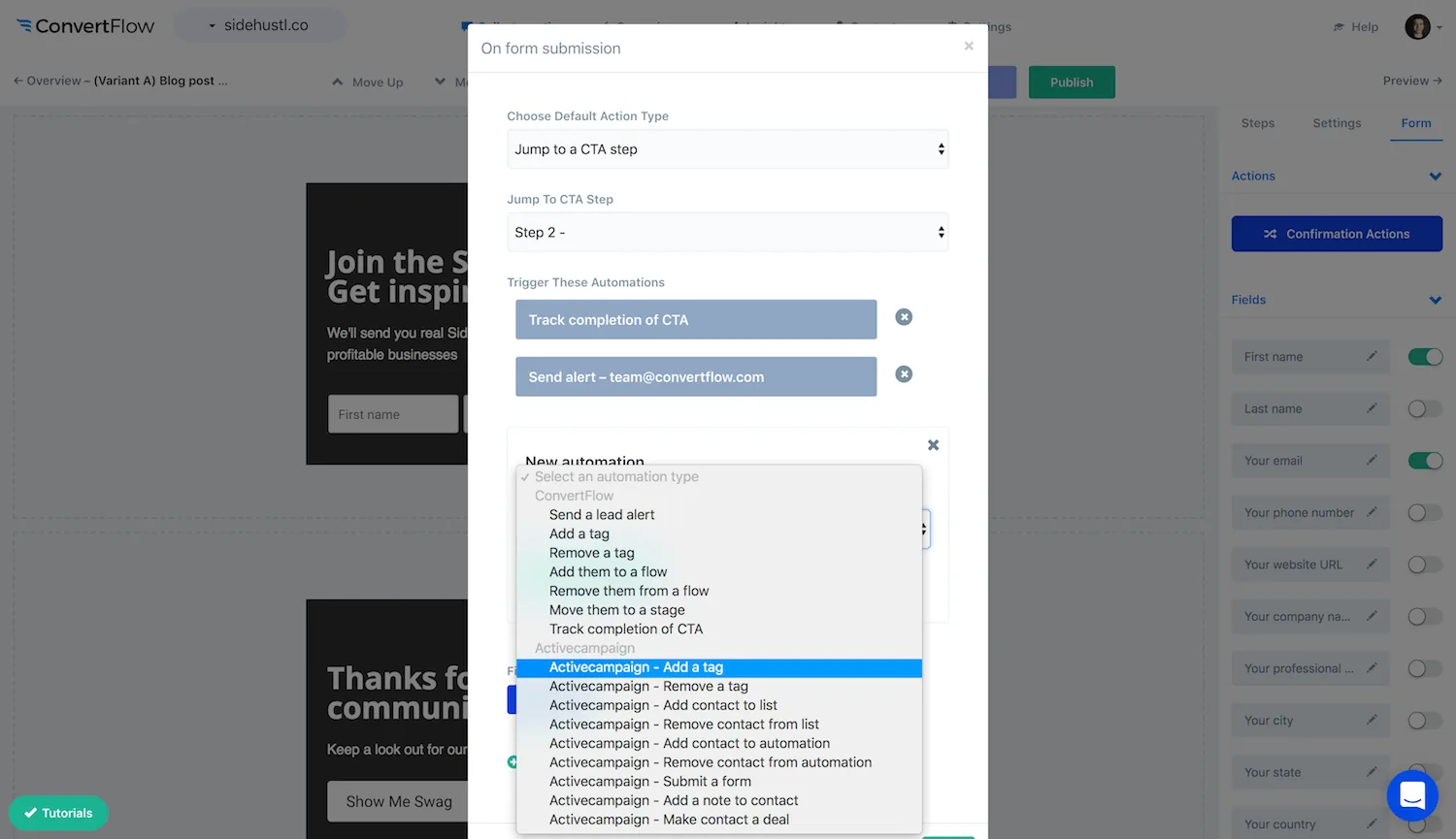 ConvertFlow pulling in ActiveCampaign lists and tags