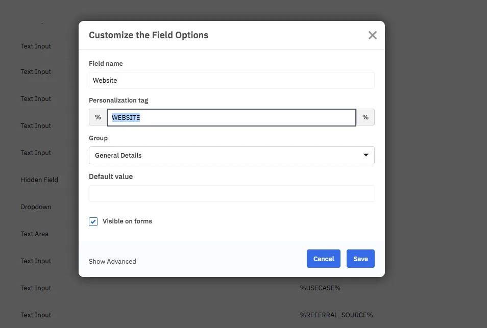 Finding an ActiveCampaign field's personalization tag