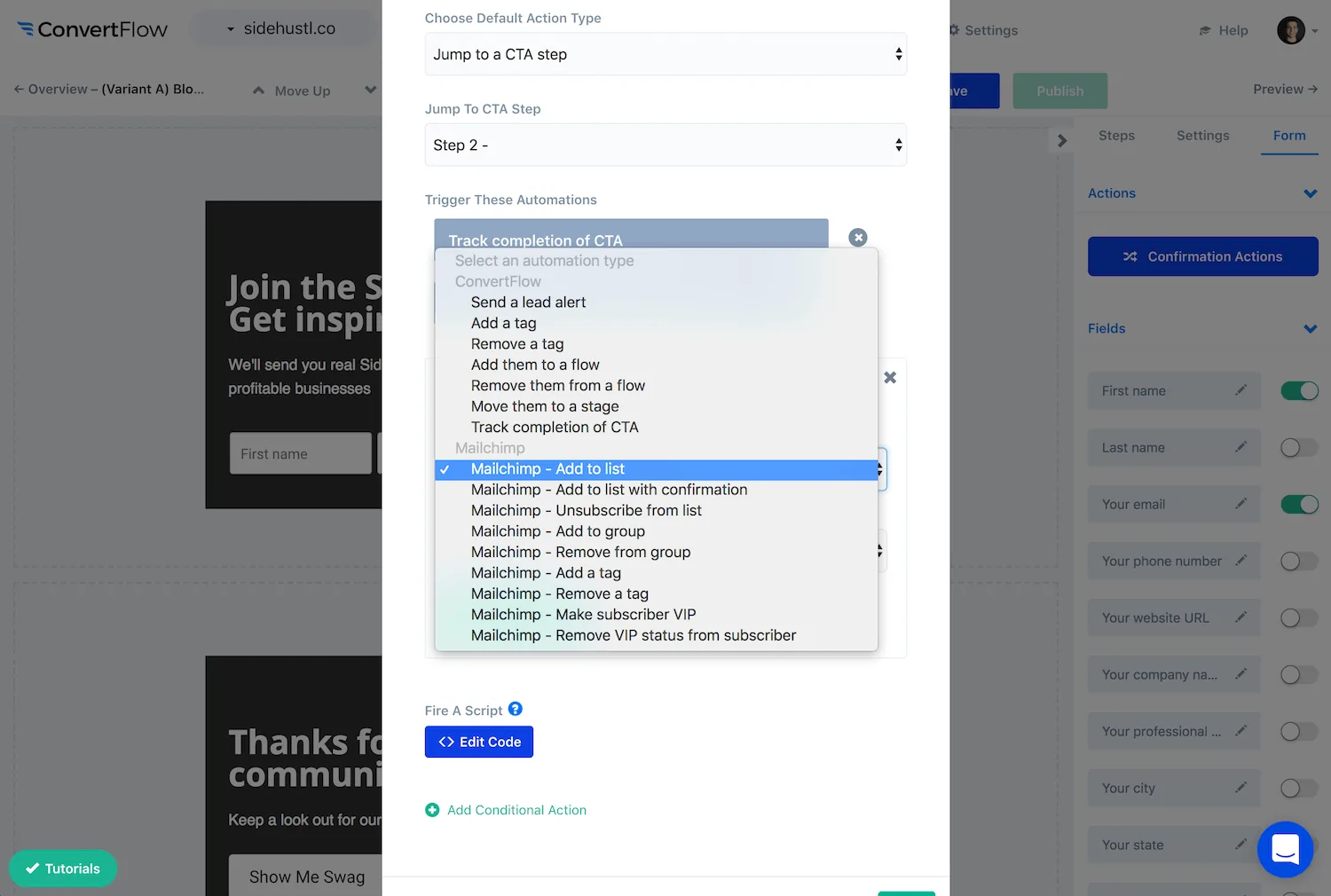 ConvertFlow pulling in Mailchimp audiences, tags and merge fields