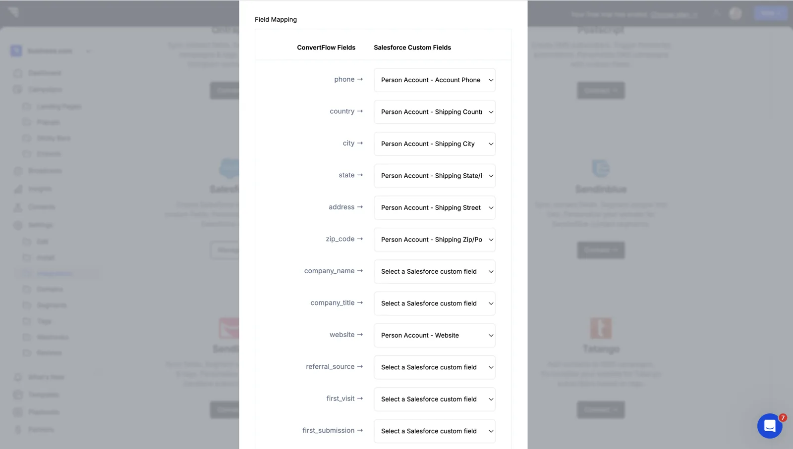 Mapping ConvertFlow preset contact fields to Salesforce fields