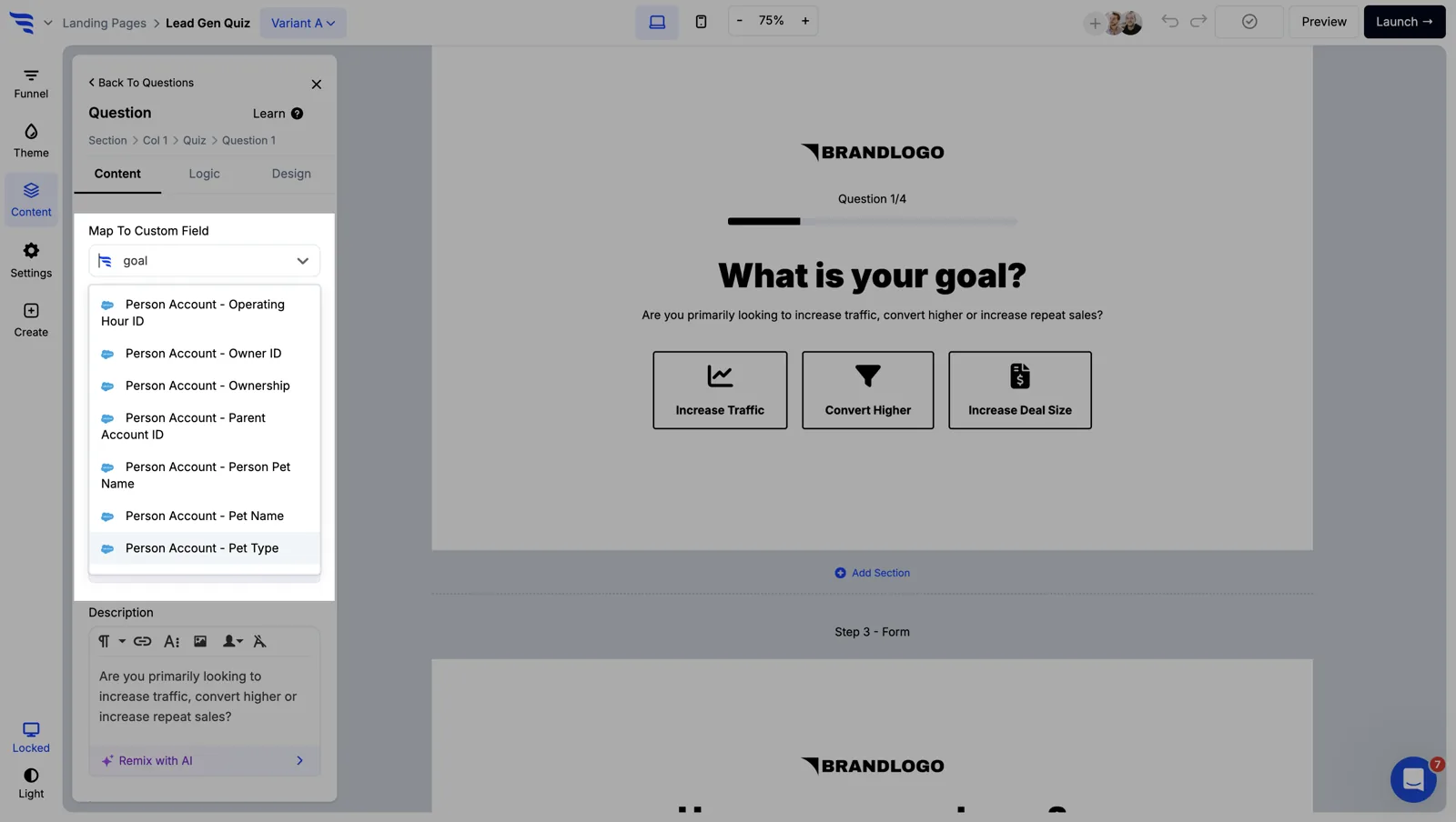 Mapping a quiz question to a Salesforce field in ConvertFlow