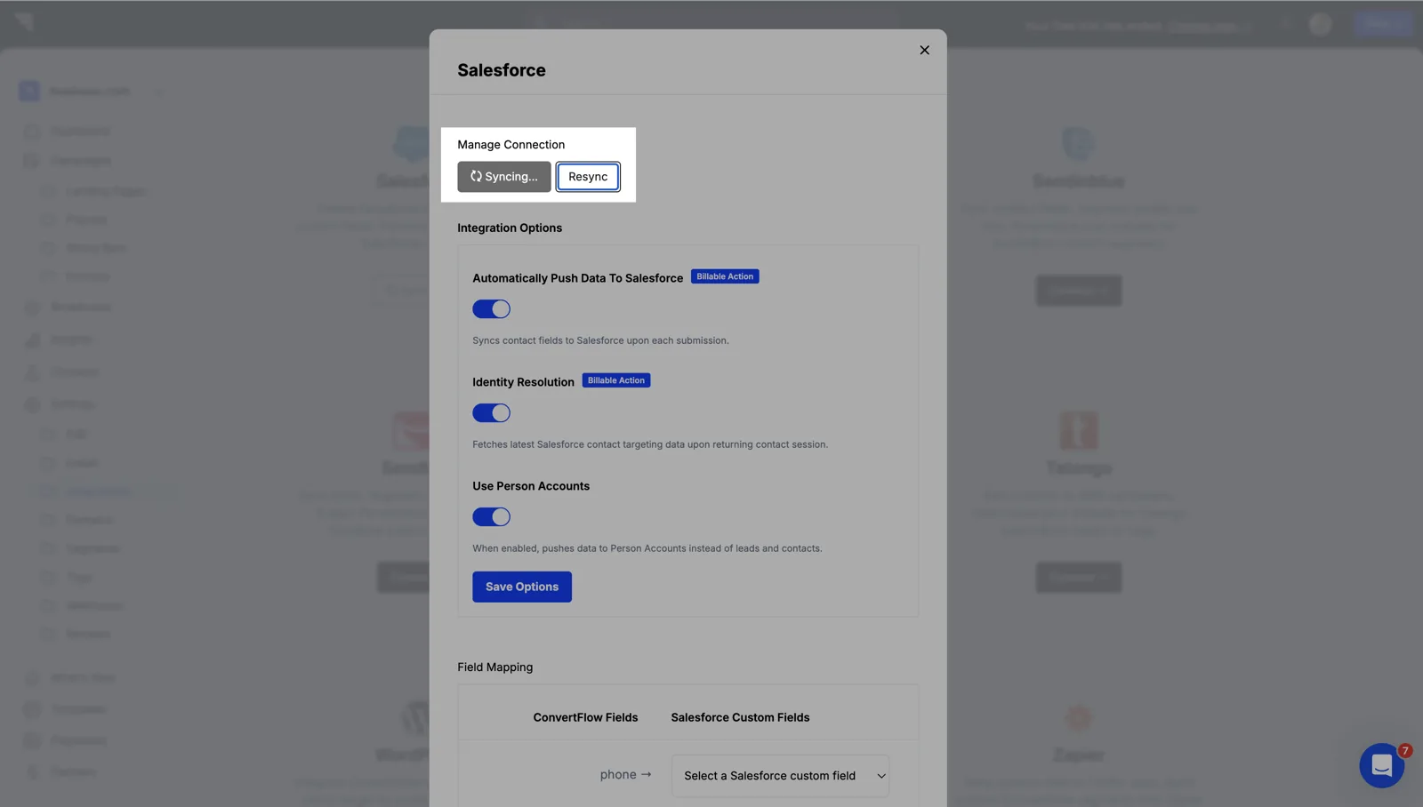 Resyncing the Salesforce integration to fetch Person Account fields