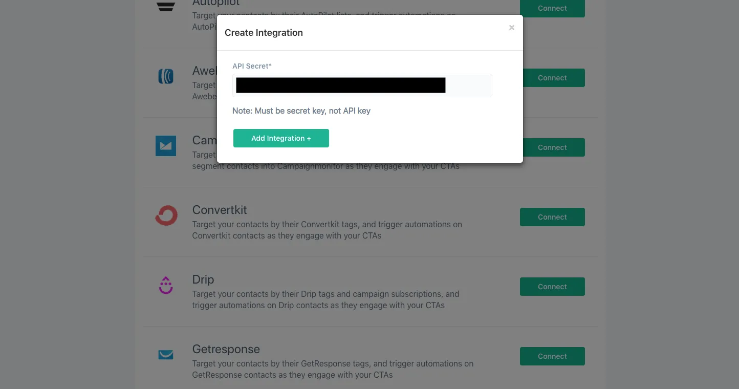 Pasting the ConvertKit API Secret into ConvertFlow