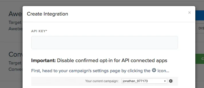 Pasting the GetResponse API key into ConvertFlow
