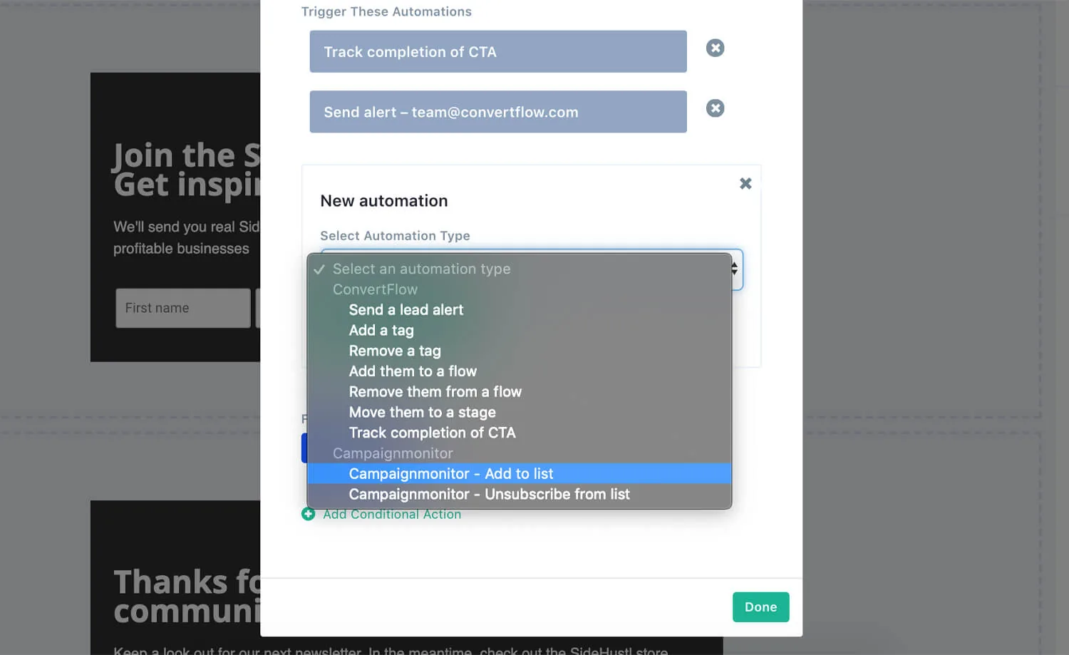 ConvertFlow pulling in Campaign Monitor lists and fields after connecting