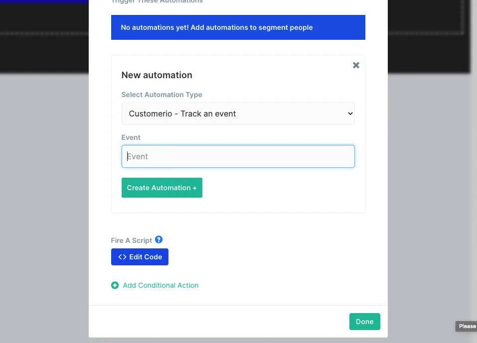 Naming an event for the Customer.io track an event automation