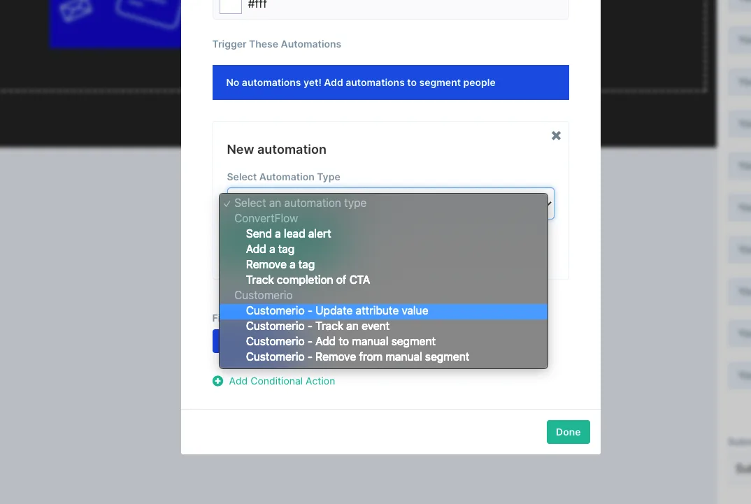 The four Customer.io automation types in ConvertFlow