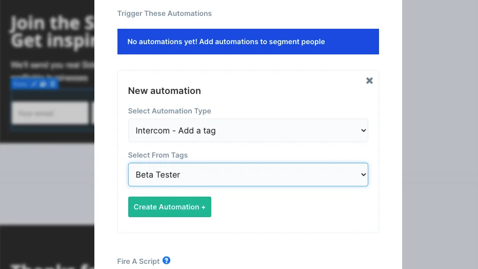 Selecting an Intercom tag for the add a tag automation