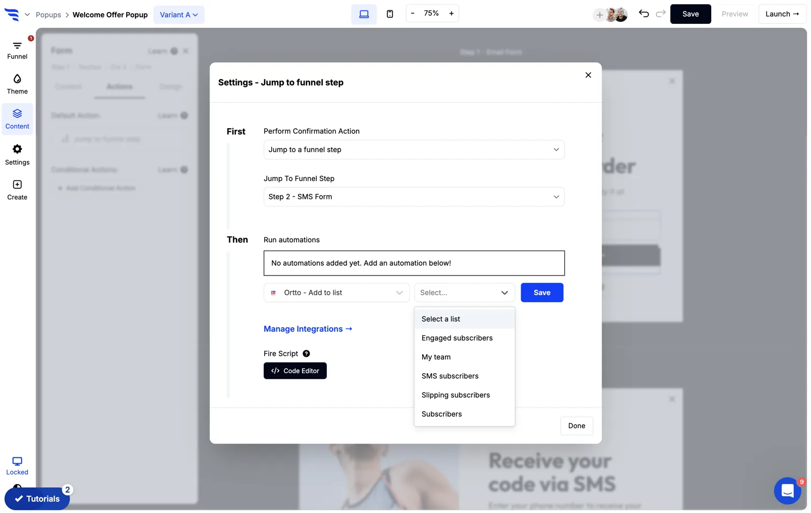 ConvertFlow pulling in Ortto lists and segments after connecting