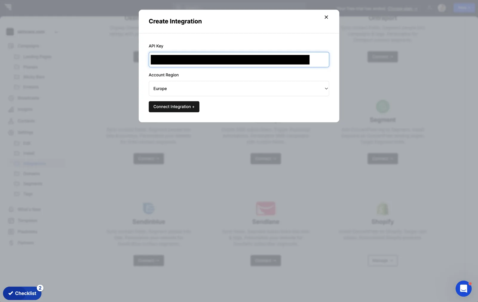 Pasting the Ortto API key and selecting the account region in ConvertFlow