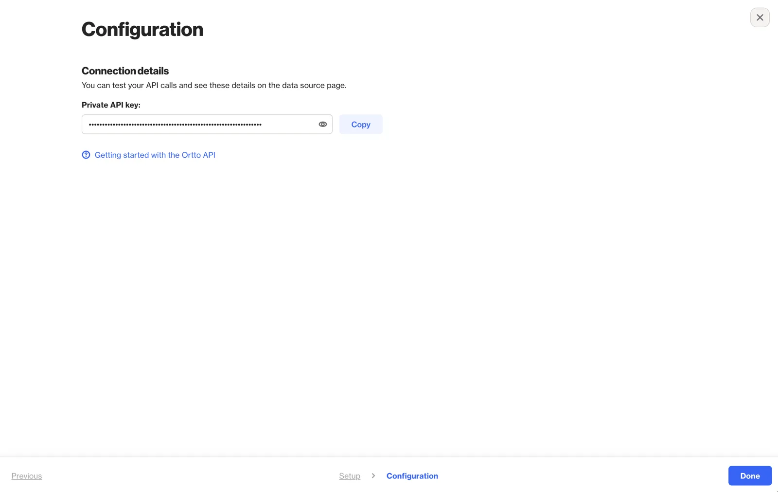 Copying the Ortto API key