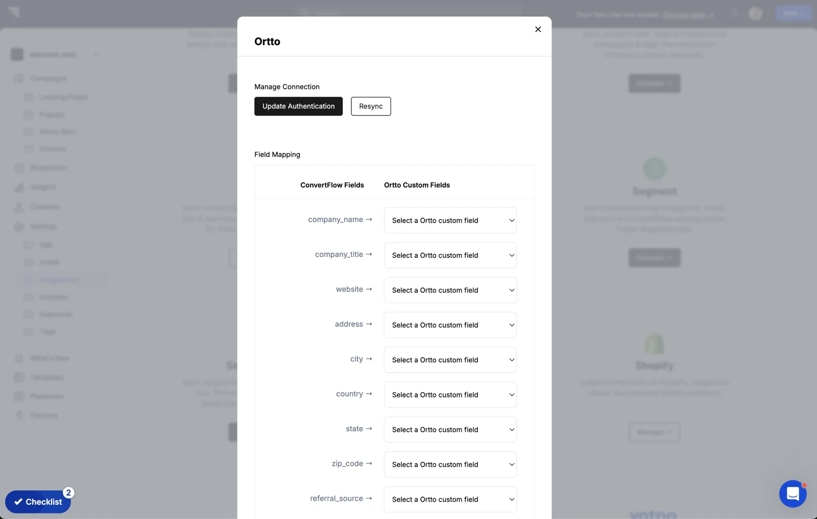Mapping ConvertFlow preset contact fields to Ortto custom fields