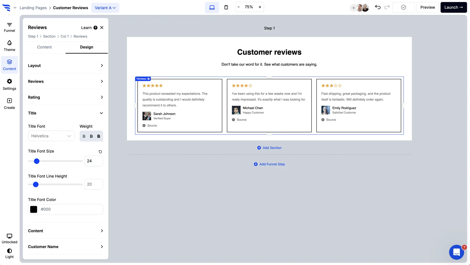 Styling a reviews element in ConvertFlow