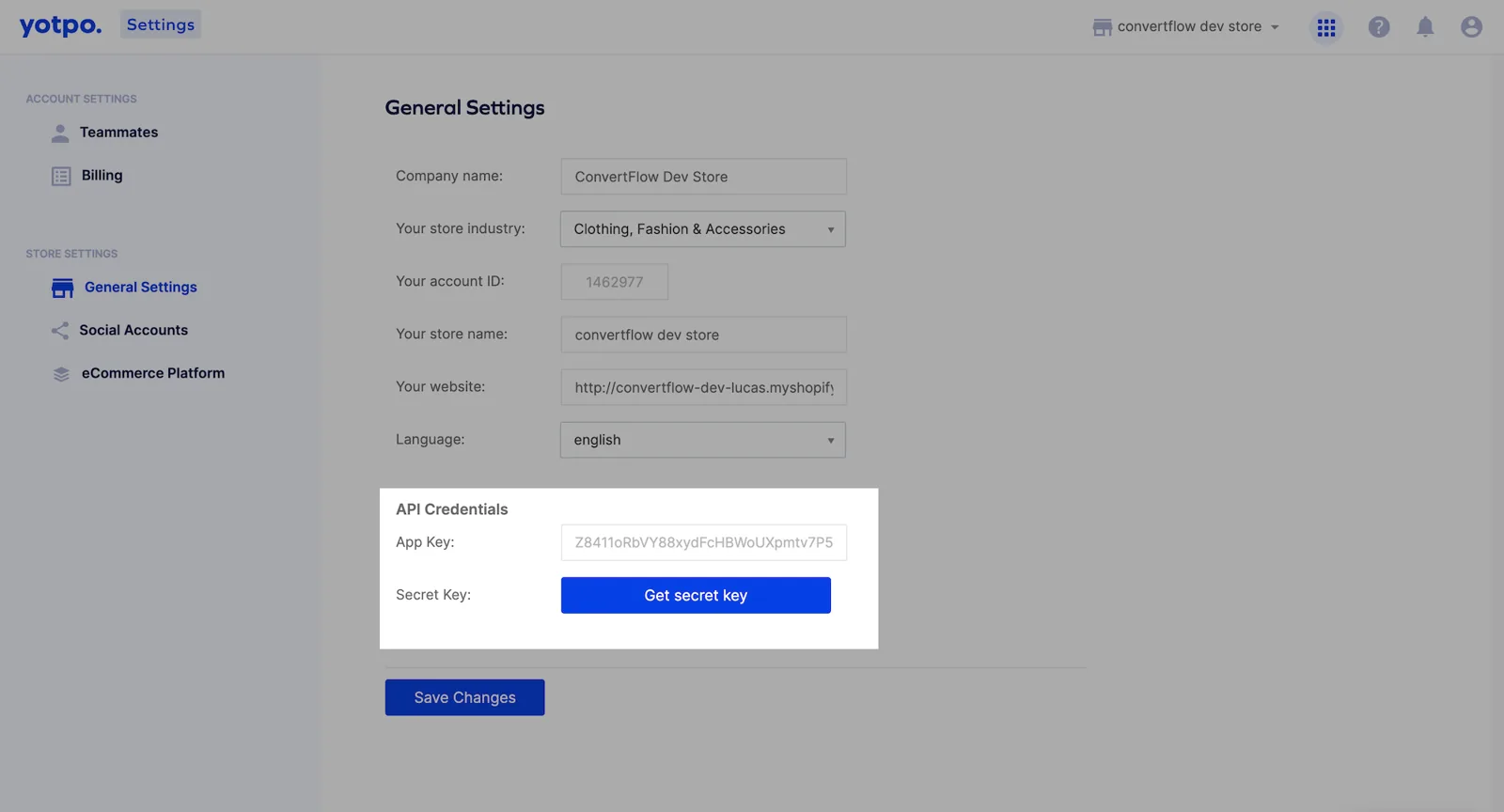 Finding the Yotpo API keys in your Yotpo account
