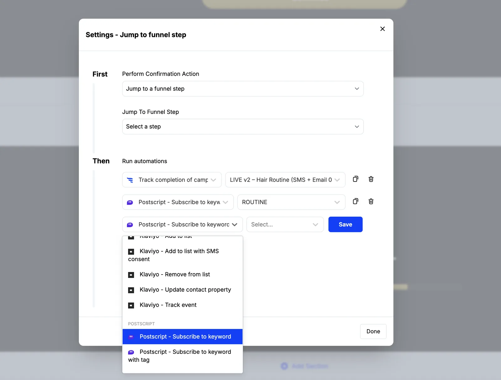 Adding Postscript automations to a ConvertFlow campaign