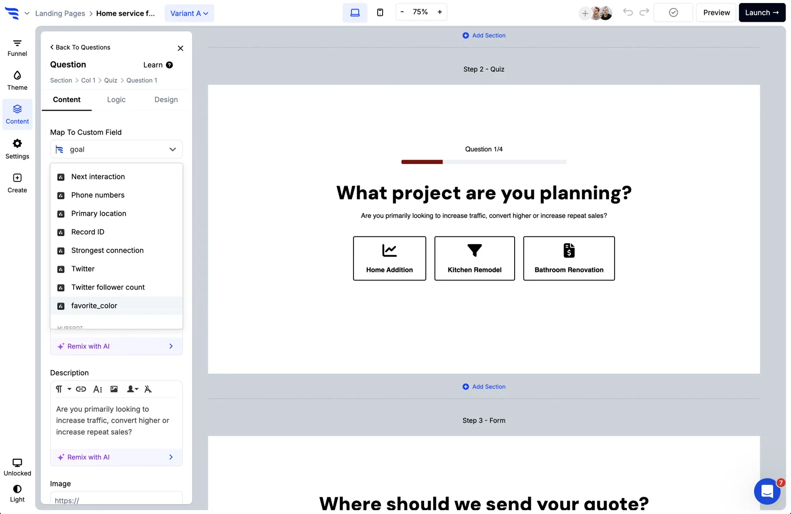 Selecting an Attio field to map a survey answer to