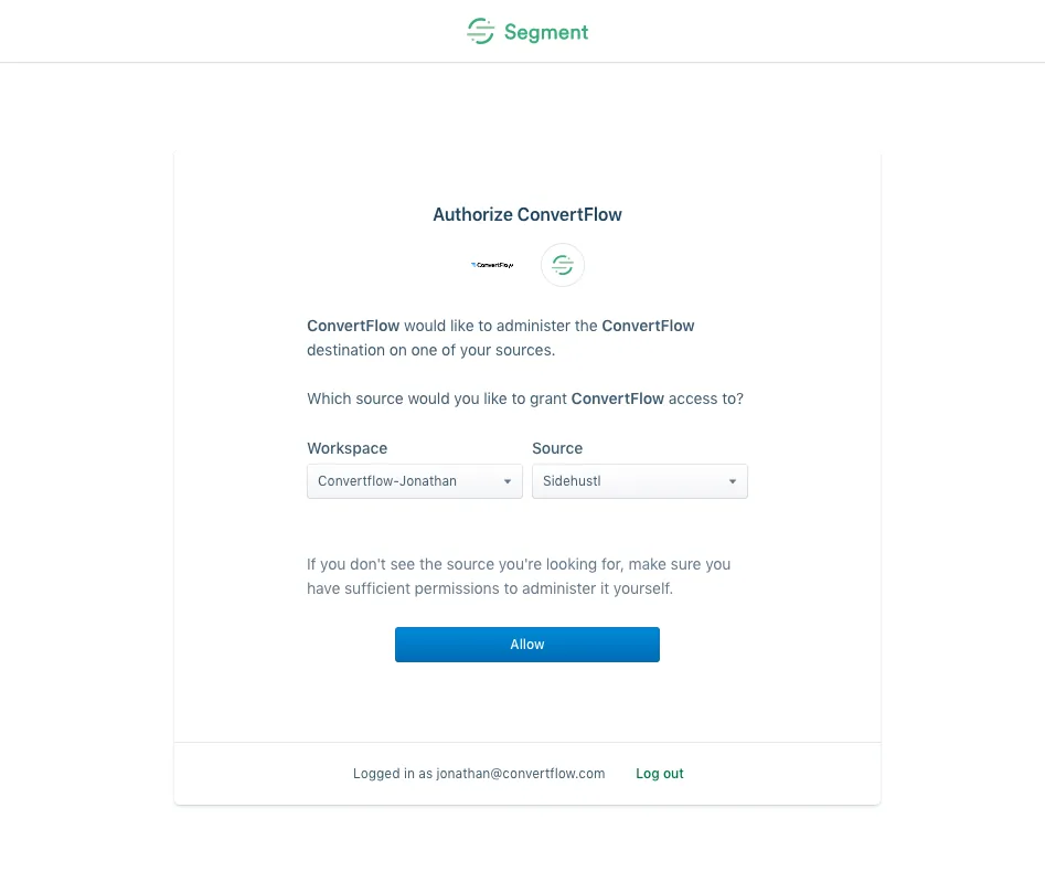 Configuring ConvertFlow as a destination on a Segment source