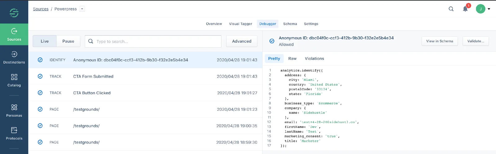 A Segment identify call with ConvertFlow quiz answers as traits