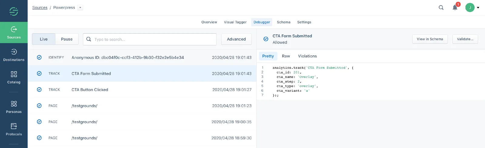 ConvertFlow CTA events arriving in the Segment source debugger