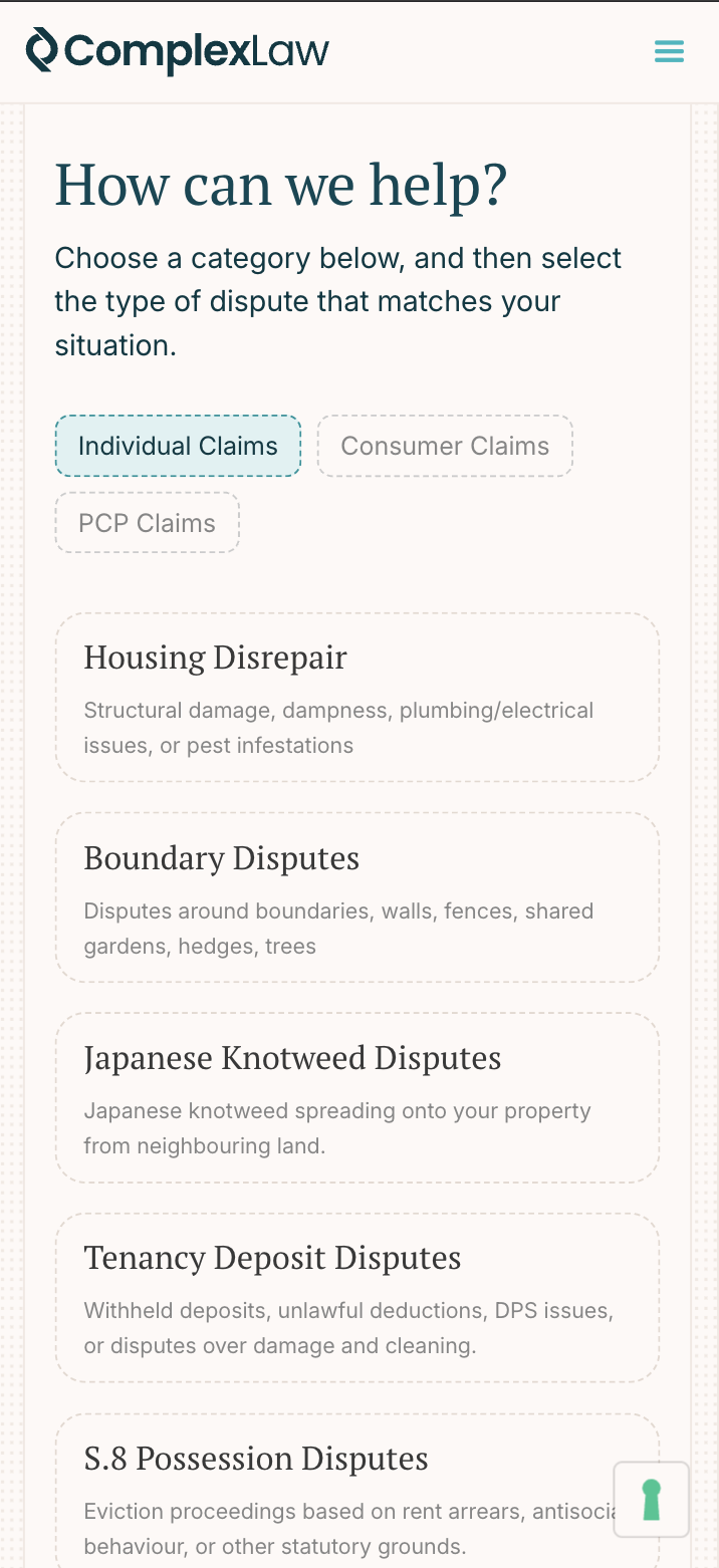 ComplexLaw's Dispute Category Funnel