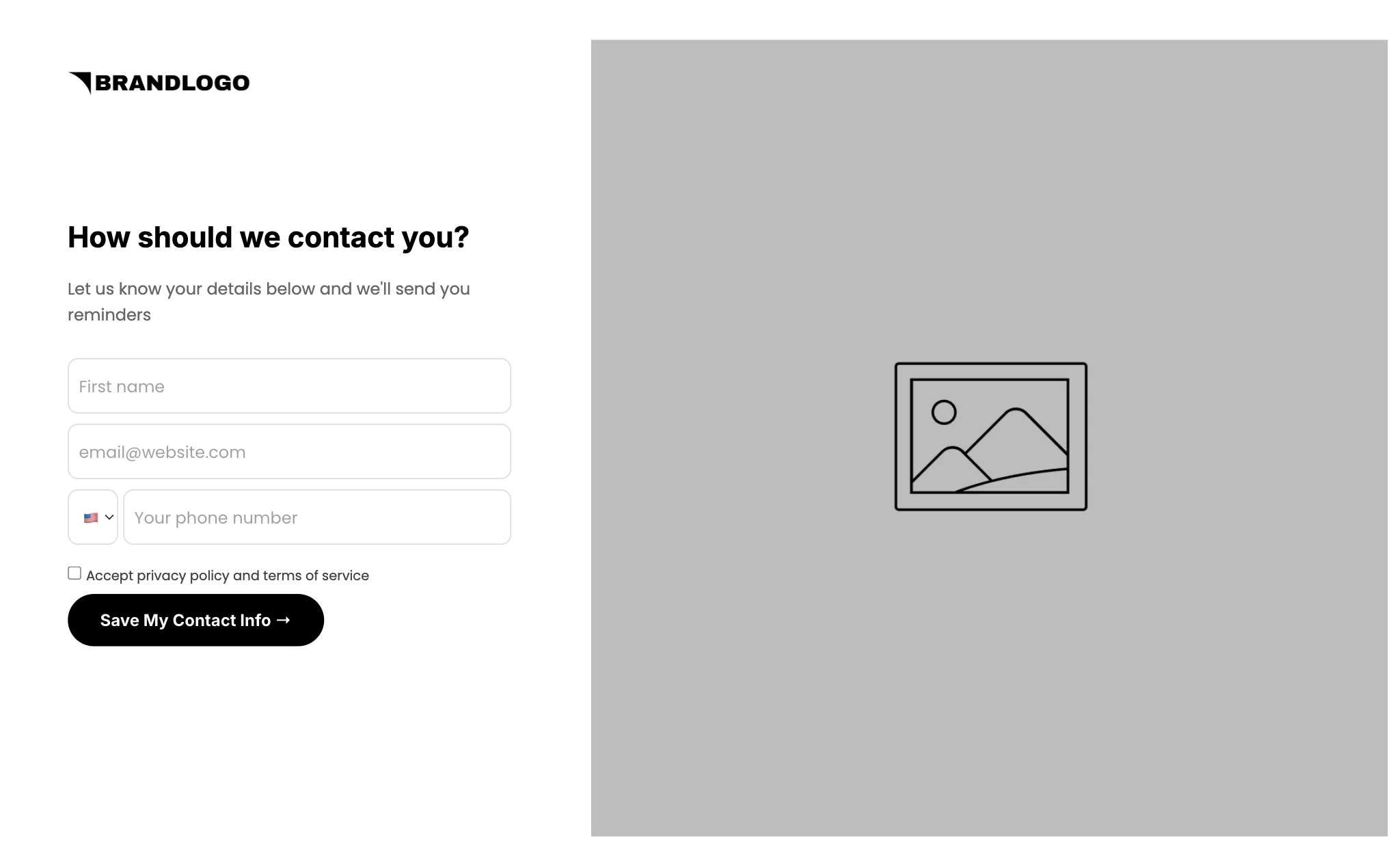 Step 3 contact gate: How should we contact you? First name, email, phone, consent checkbox, Save My Contact Info button
