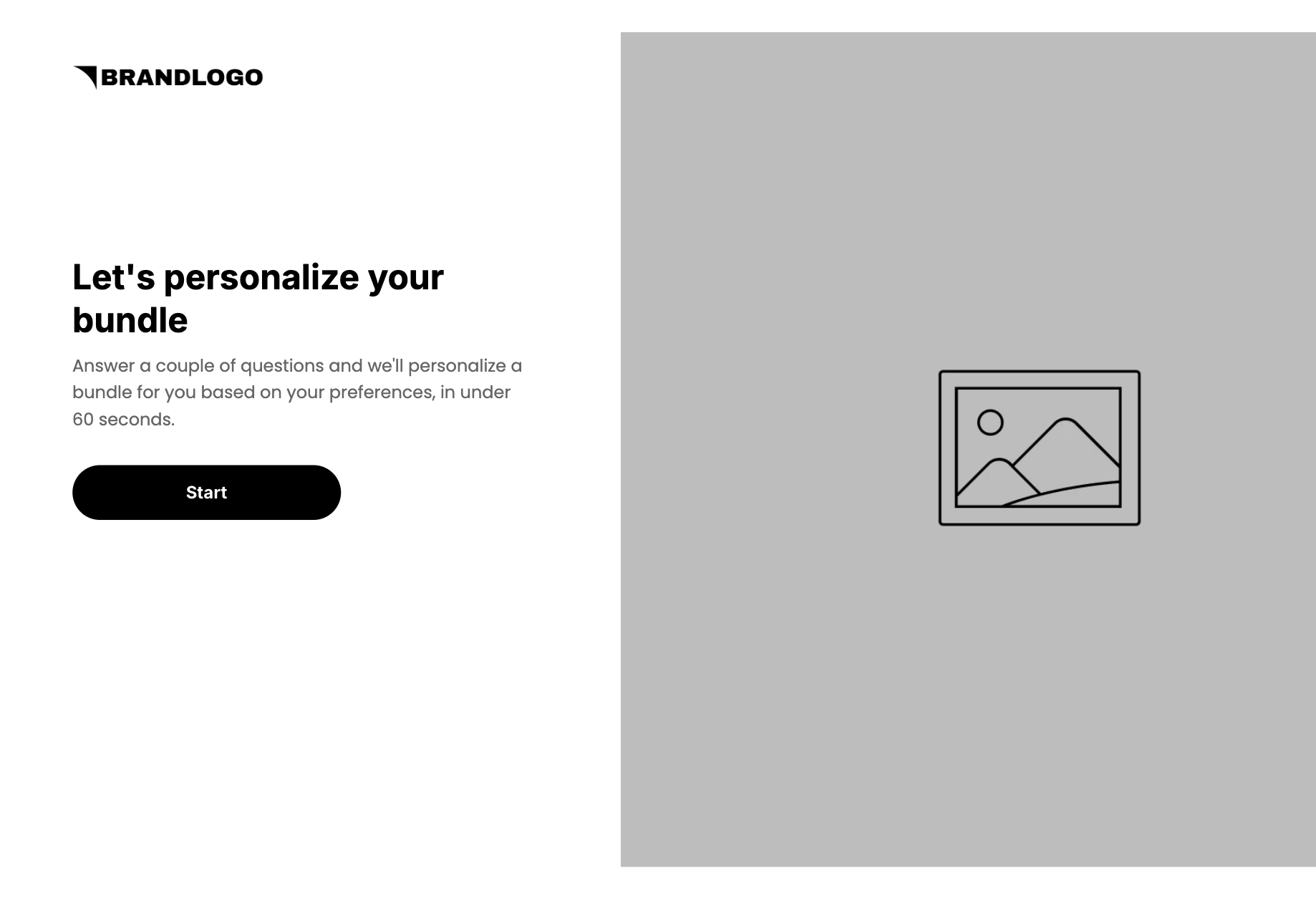 Step 1 of the Product Bundle Quiz Funnel: Let's personalize your bundle intro with Start button