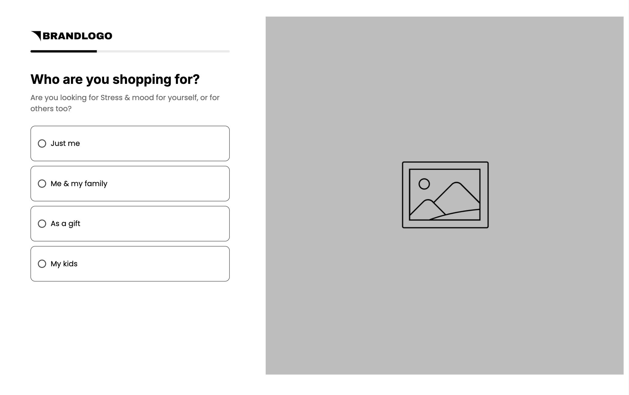 Quiz question 2: Who are you shopping for? Just me, Me & my family, As a gift, My kids