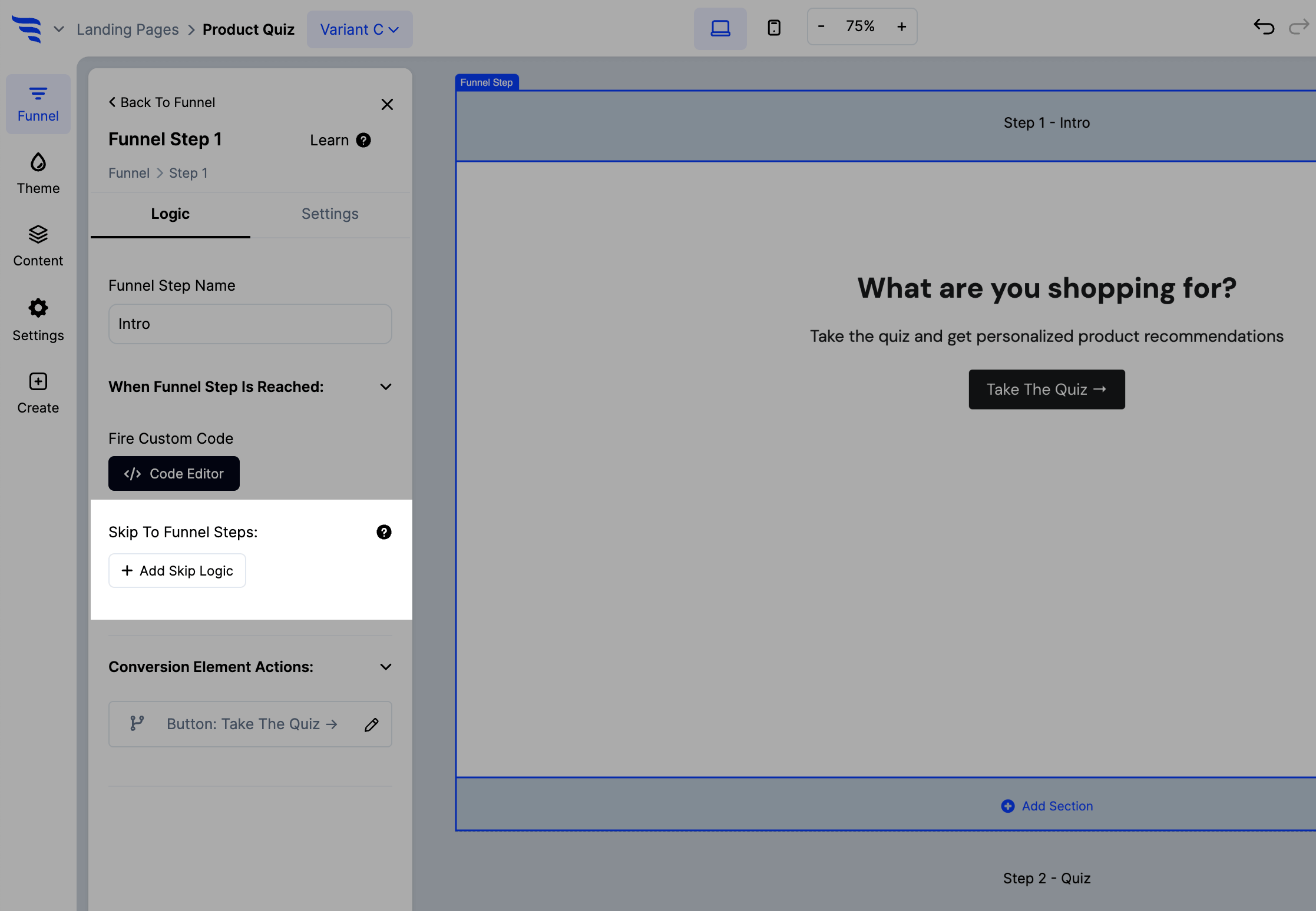 Adding skip logic to a funnel step in ConvertFlow