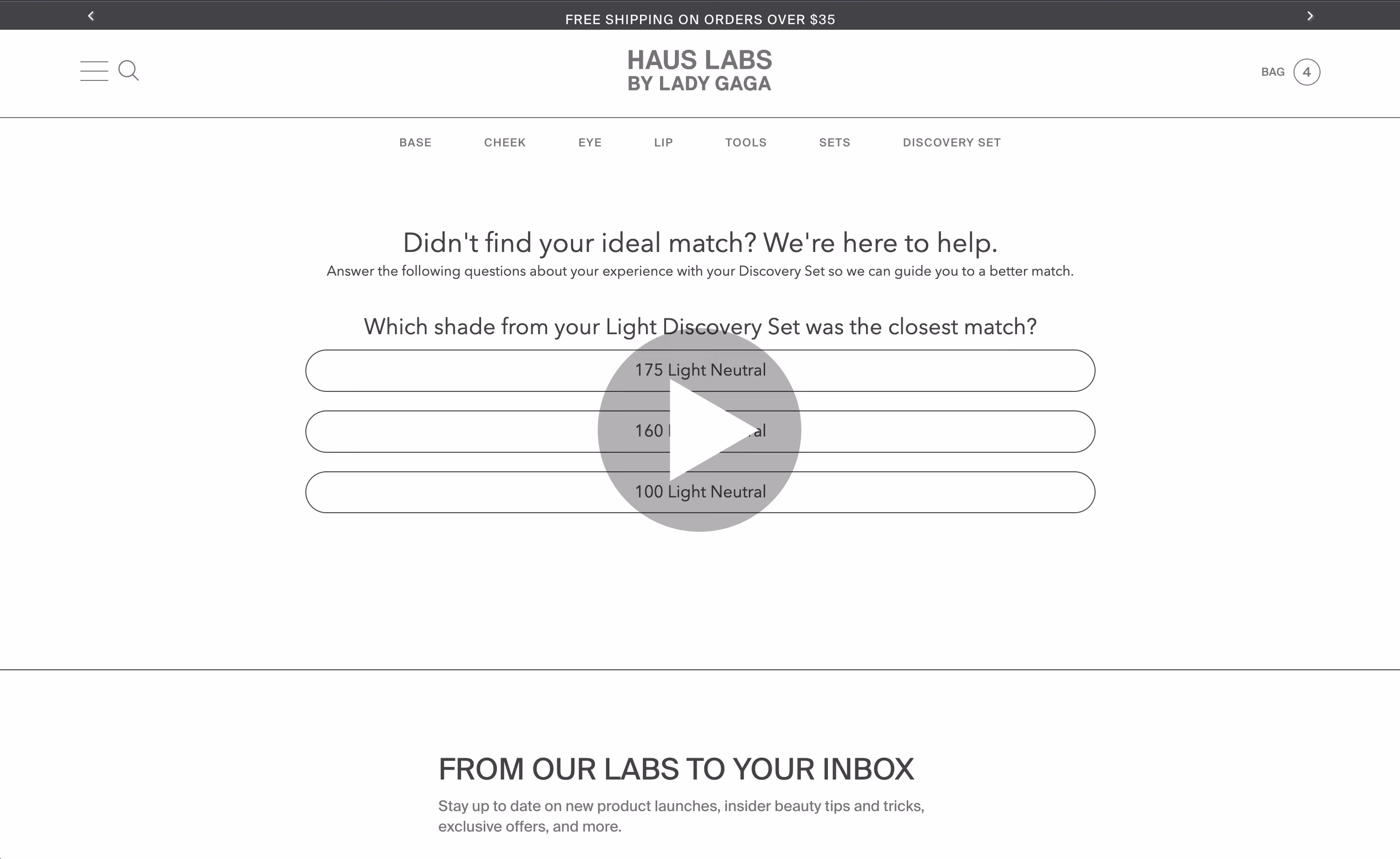 Haus Labs post-purchase shade-match quiz