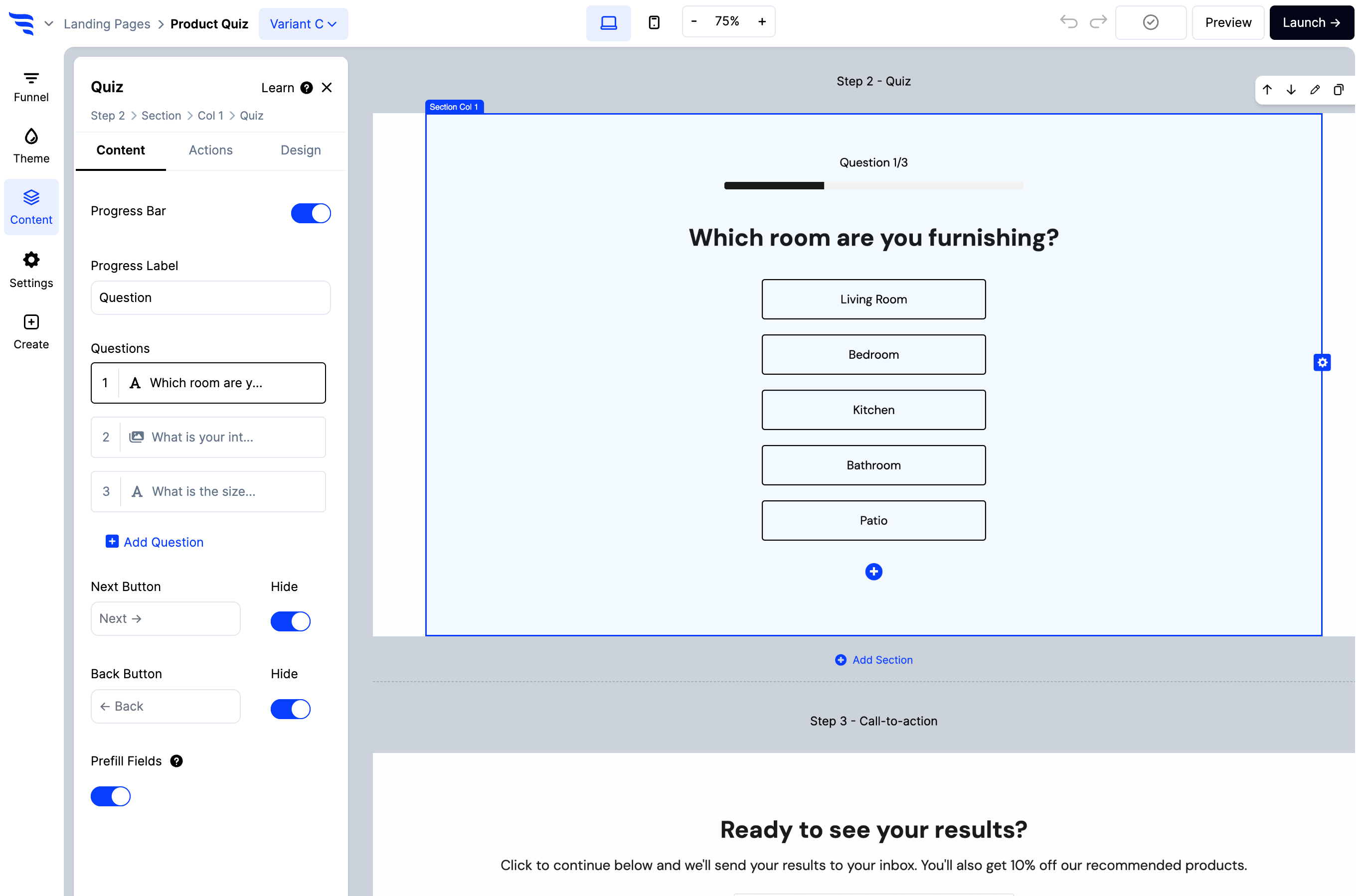Building a multi-step product quiz in the ConvertFlow funnel builder
