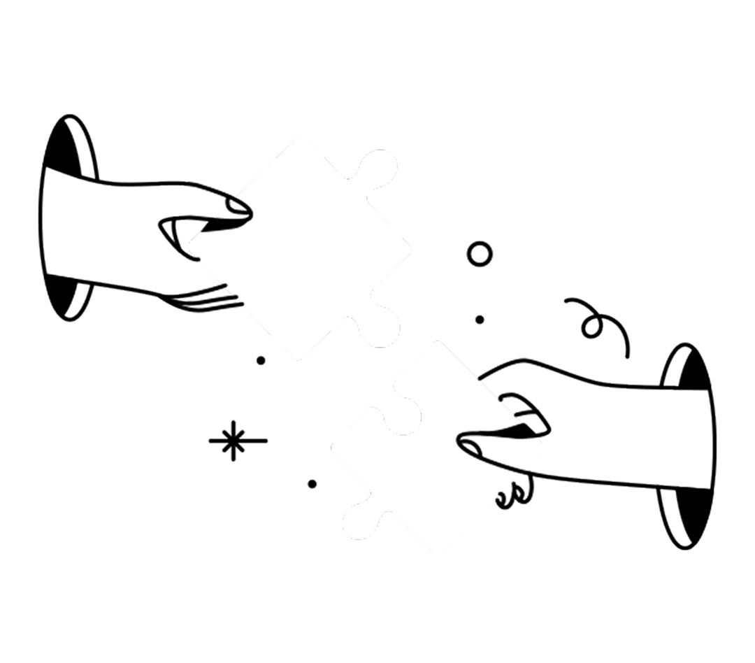 Illustration of two hands each holding a puzzle piece, about to connect the pieces together.