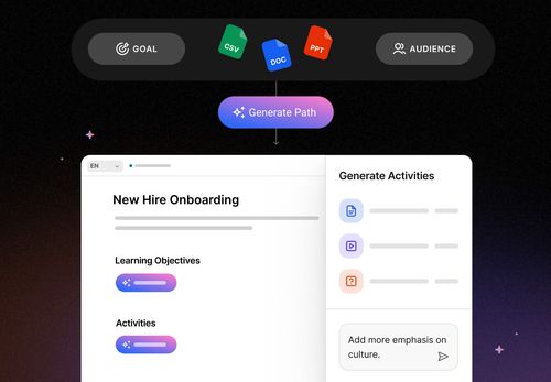 UI examples of the Intellum Platform and it's AI powered Creator Agent
