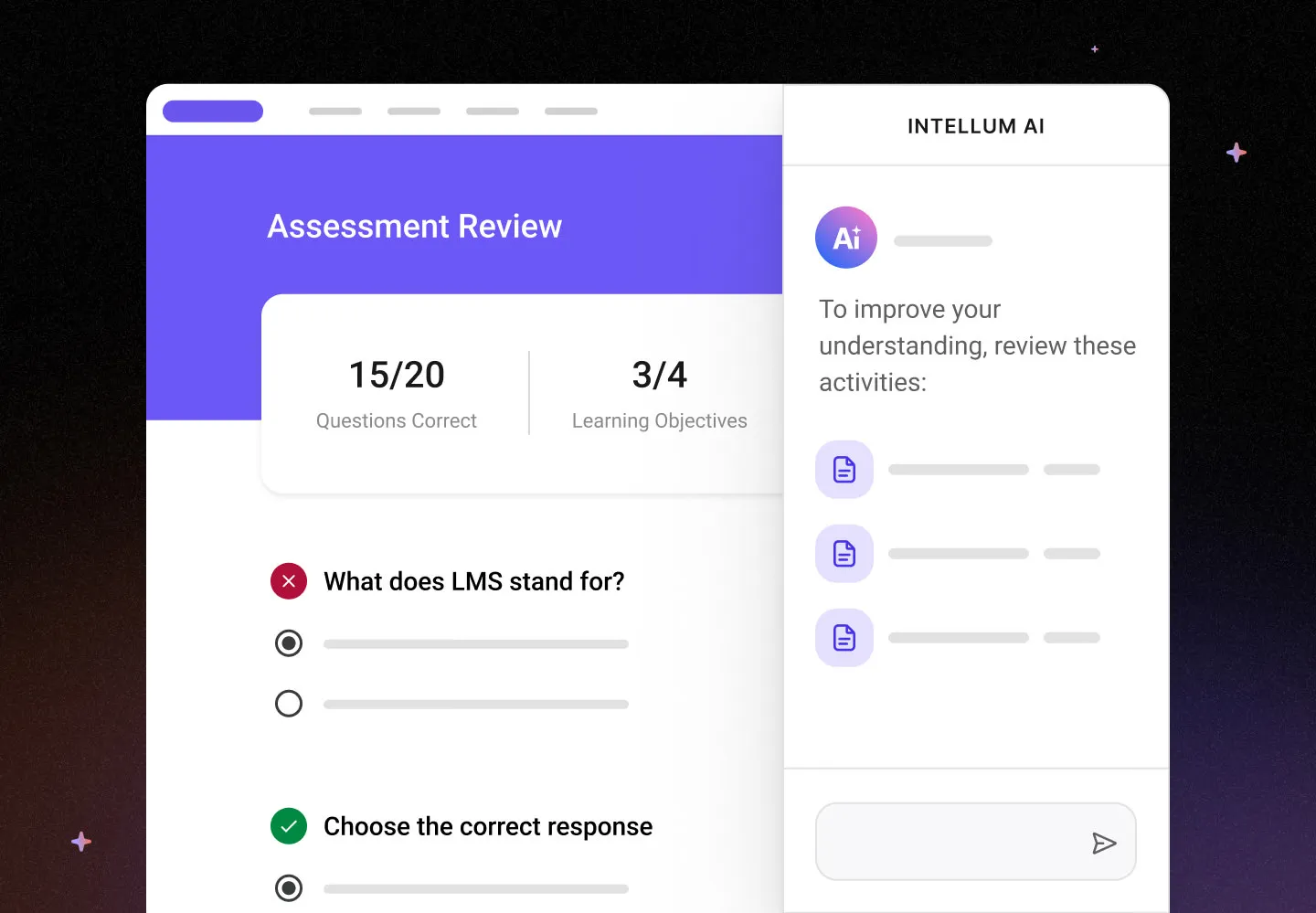 UI example of the Intellum Platform and it's AI powered Learner Agent.