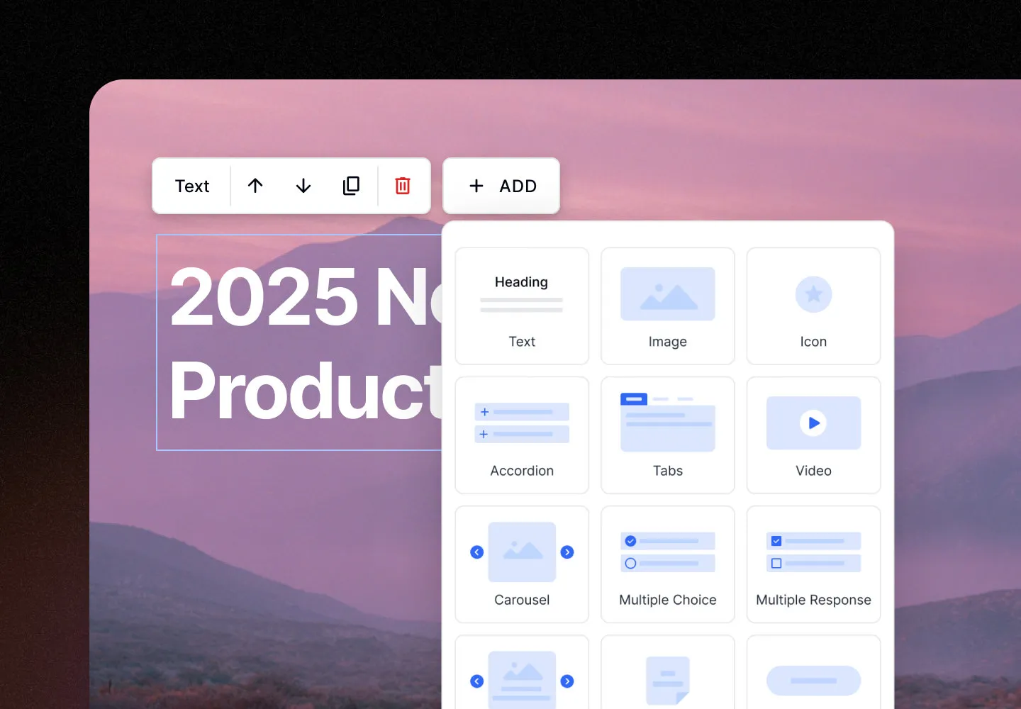 UI example of the Intellum Evolve authoring tool showcasing it's content creation features