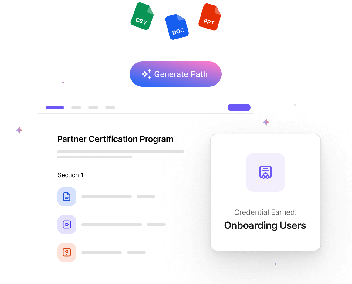 UI example of the Intellum Platform and it's AI powered Creator Agent for creating a Certification Program