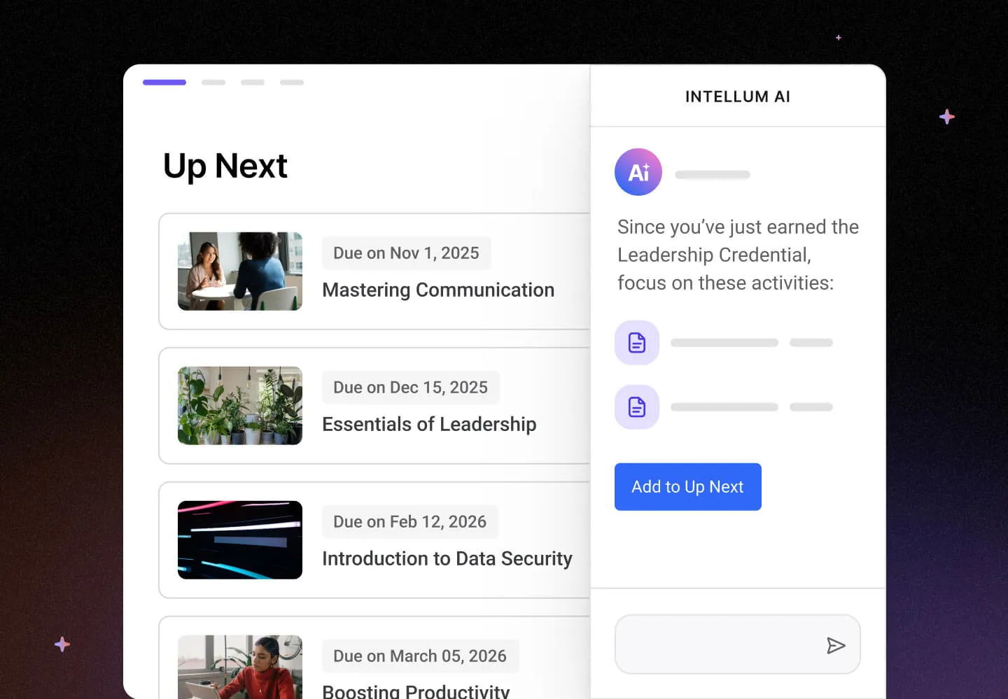 UI example of the Intellum Platform and it's AI powered Learner Agent
