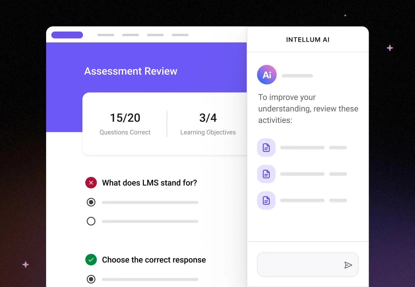 UI example of the Intellum Platform and it's AI powered Learner Agent